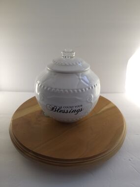 Young's Inc. White Ceramic "Count Your Blessings" Gratitude Jar with Lid Knob